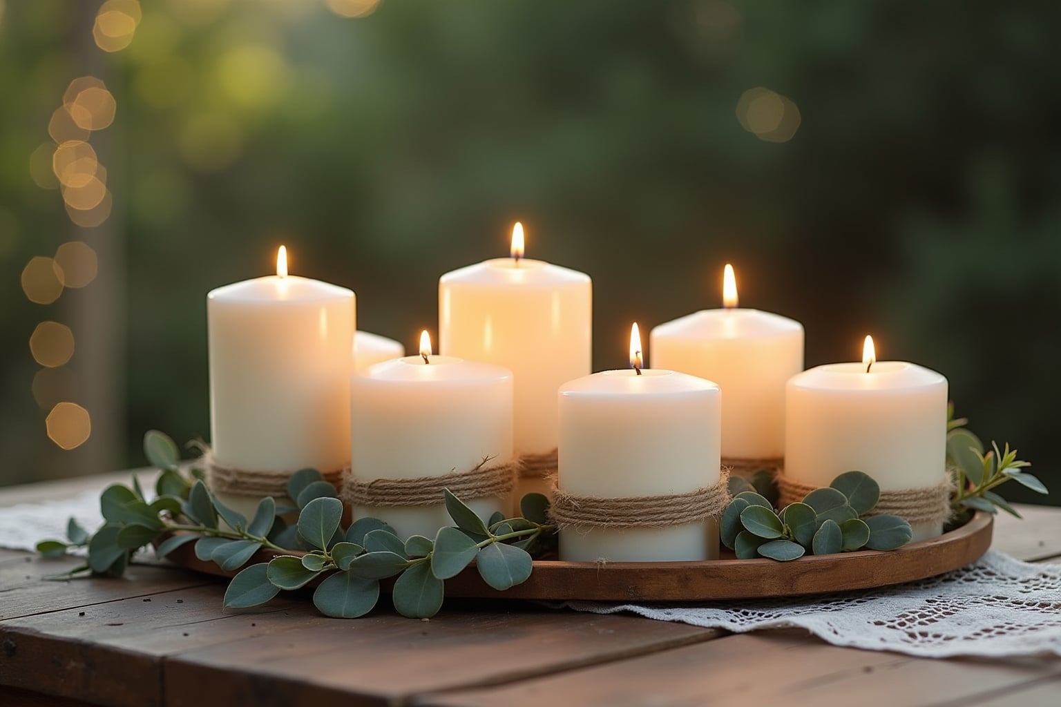 7 Hochzeitskerzen rustikal gestaltet